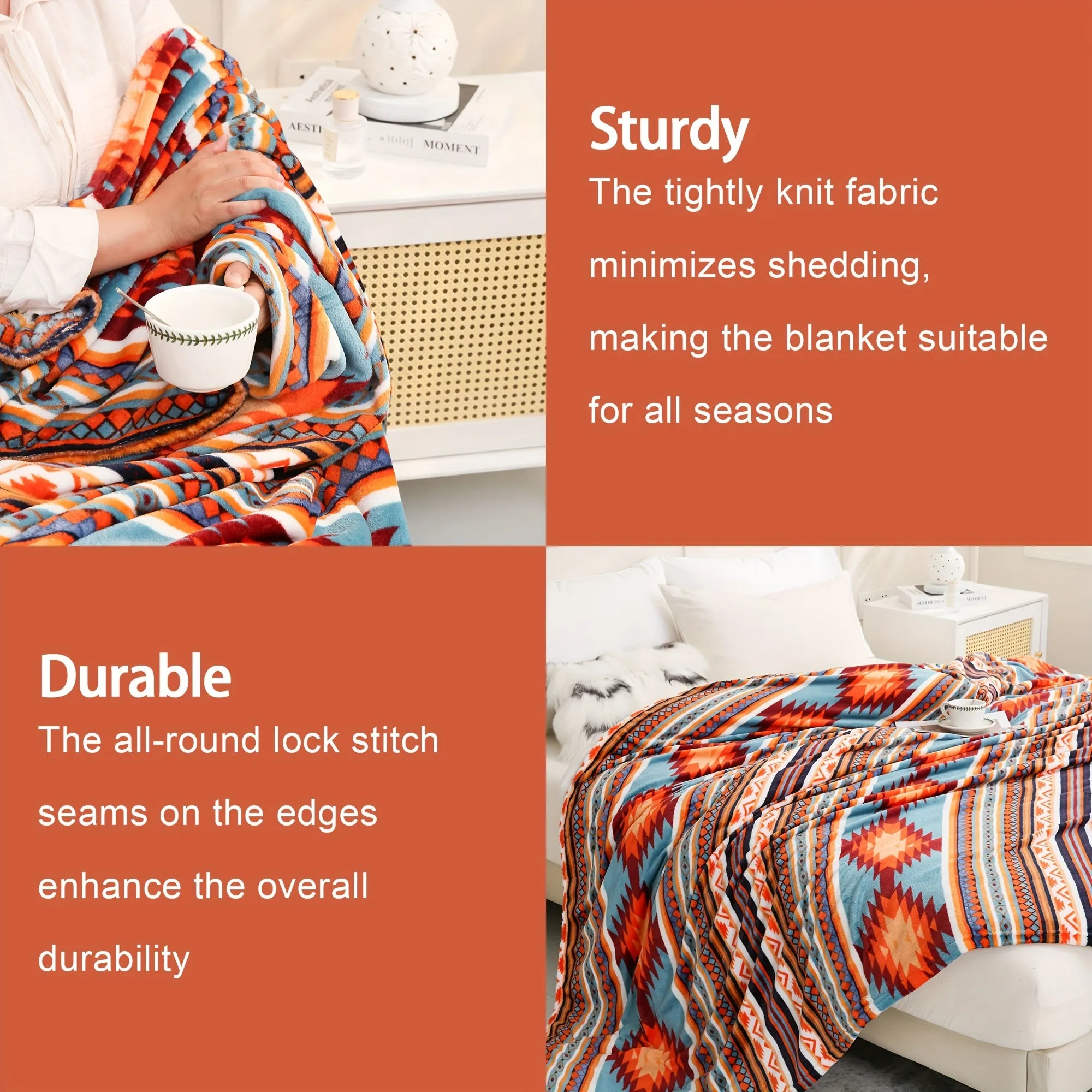 1pc 200gsm Blanket, Southwestern Style Print Flannel Blanket, Soft Warm Throw Blanket Nap Blanket For Couch Sofa Office Bed Camp