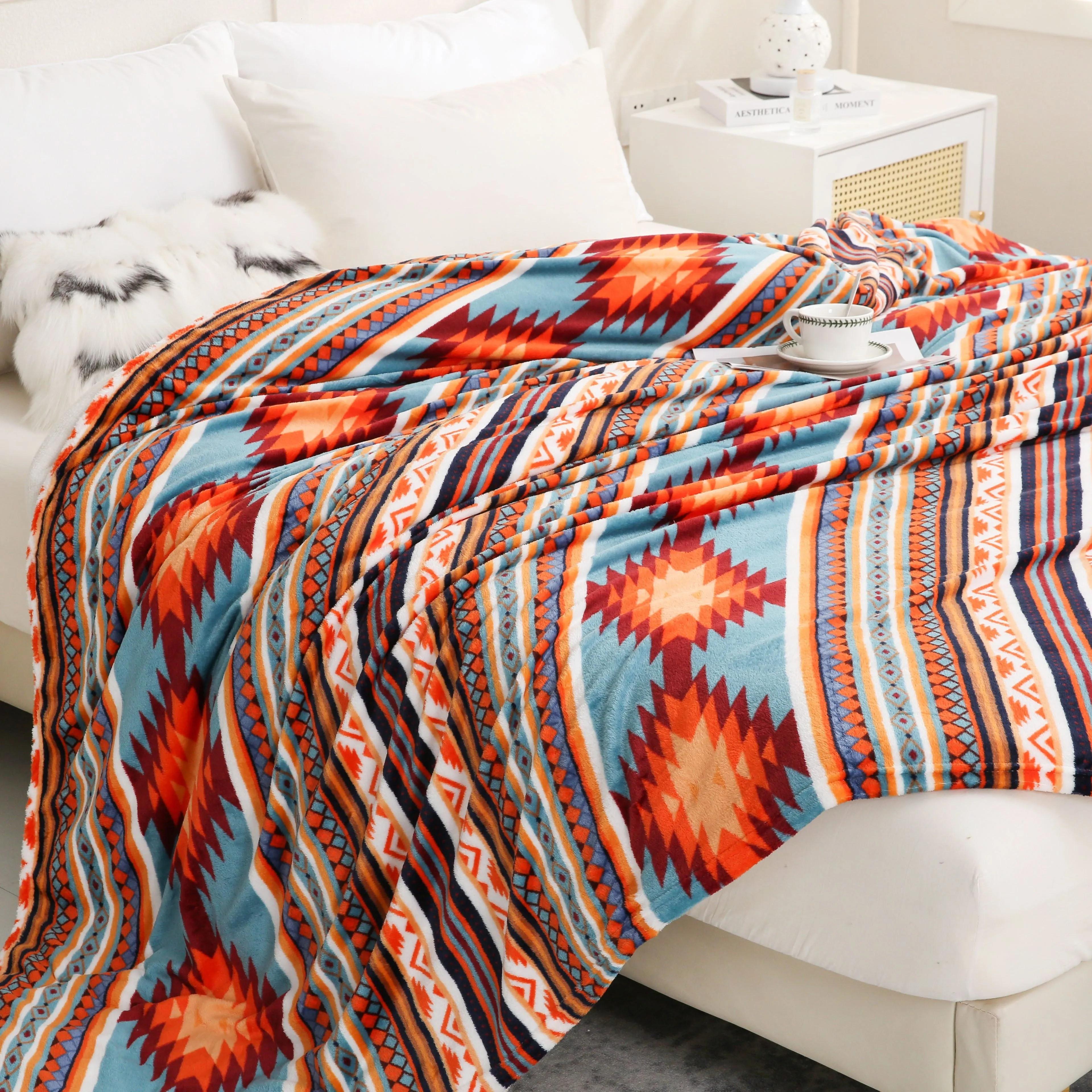 1pc 200gsm Blanket, Southwestern Style Print Flannel Blanket, Soft Warm Throw Blanket Nap Blanket For Couch Sofa Office Bed Camp