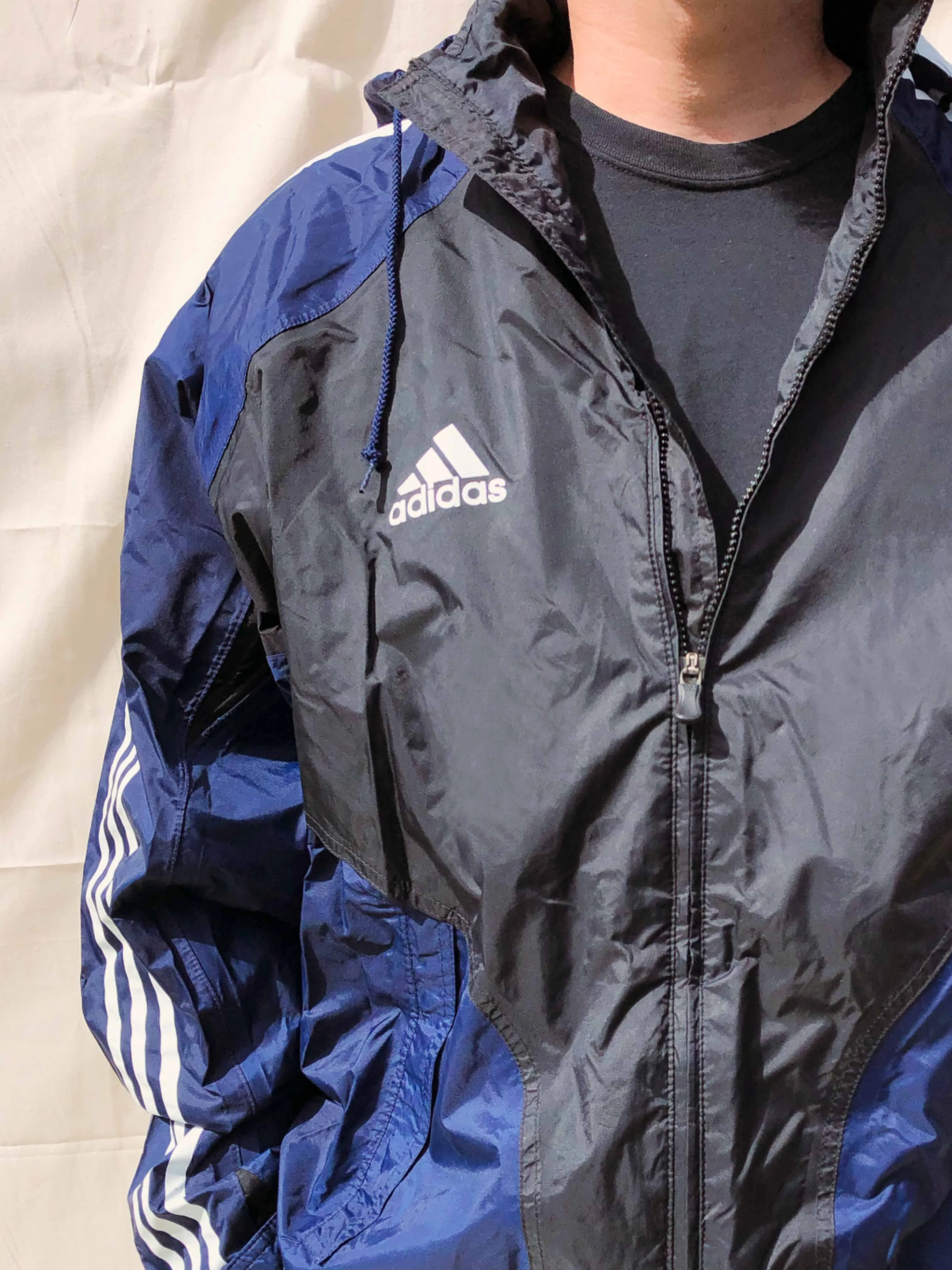 Adidas Hooded Windbreaker Jacket Navy (M)