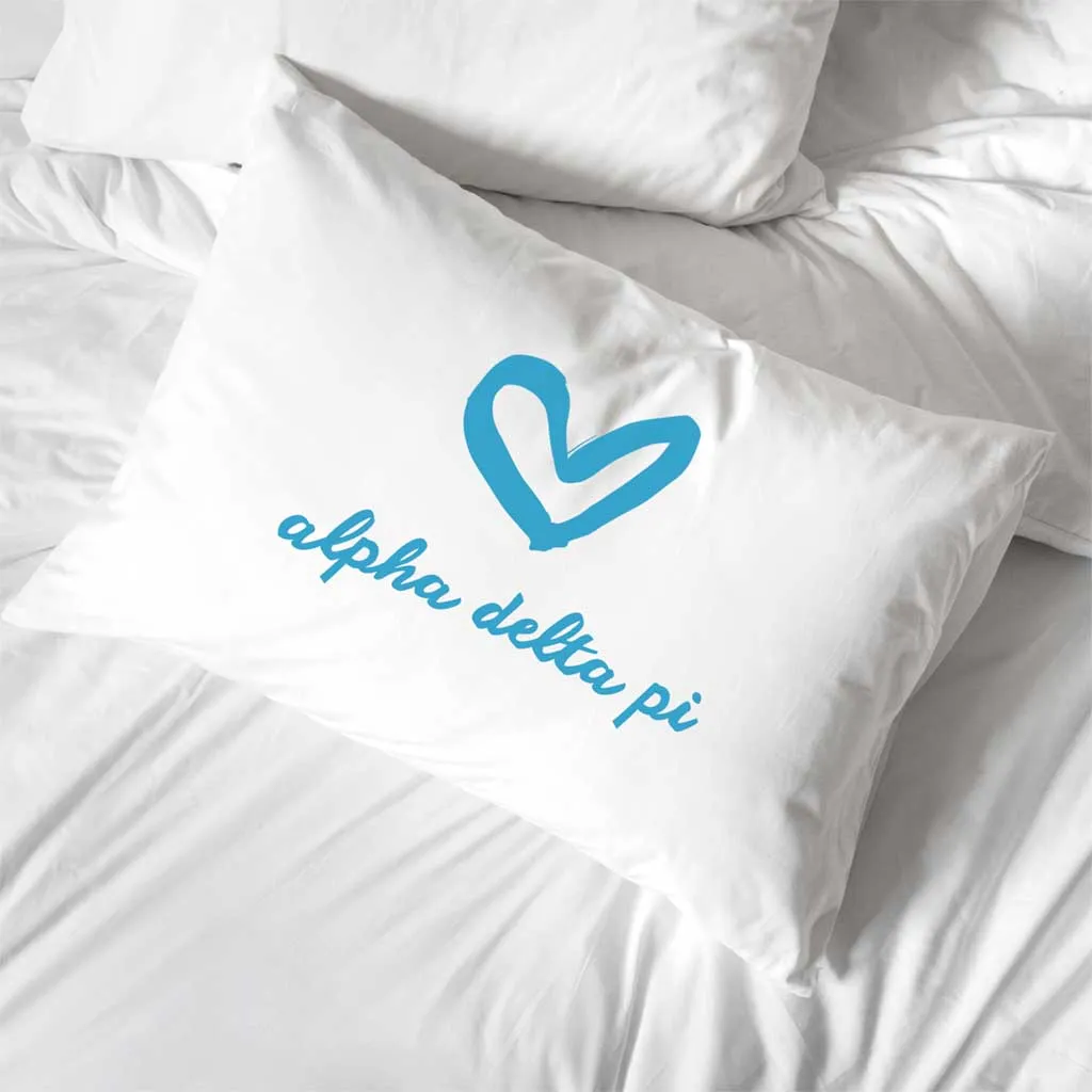 Alpha Delta Pi Sorority Name with Heart Design on Printed Pillowcase