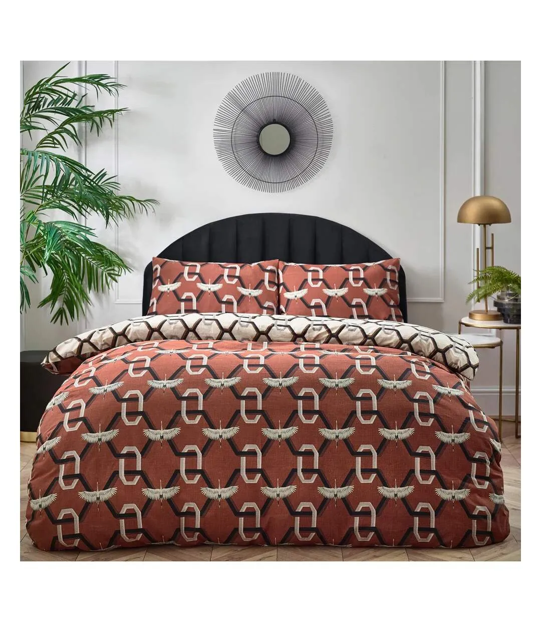 Avalon geometric duvet cover set brick Furn