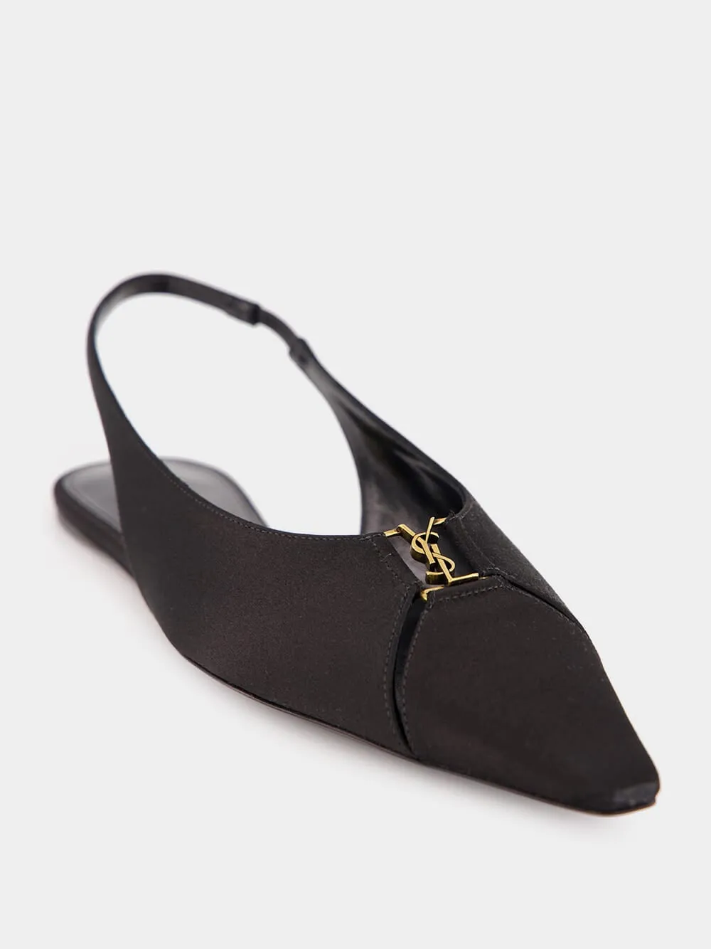 Black Babylone Satin Crepe Slingback Flats