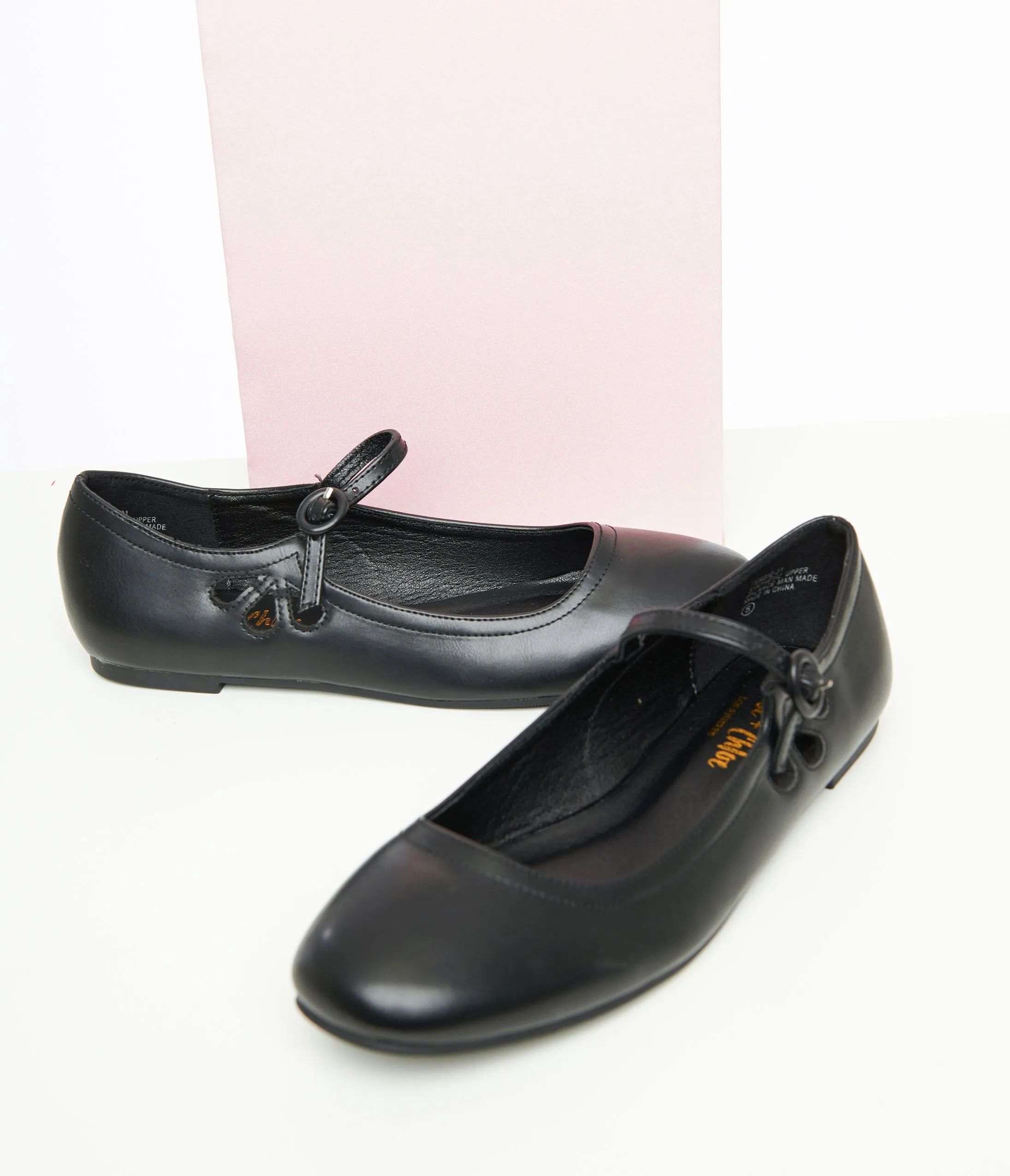 Black Leatherette Mary Jane Flats