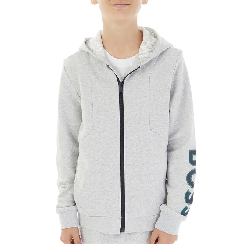 BOSS Boys Zip Through Hoodie Chine Grey