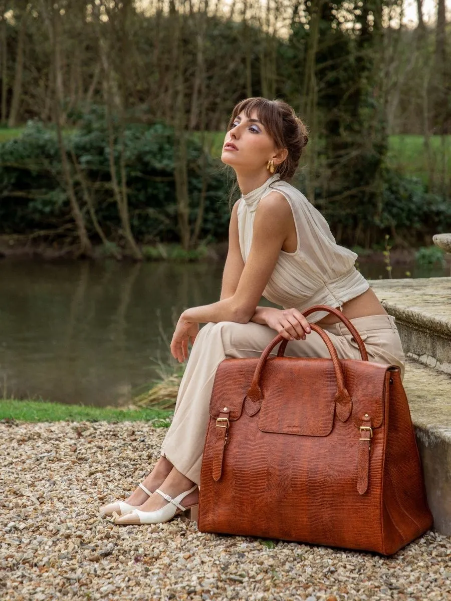 Brown Leather Travel Bag - Rouen-Delhi 1960 Amber | PAUL MARIUS