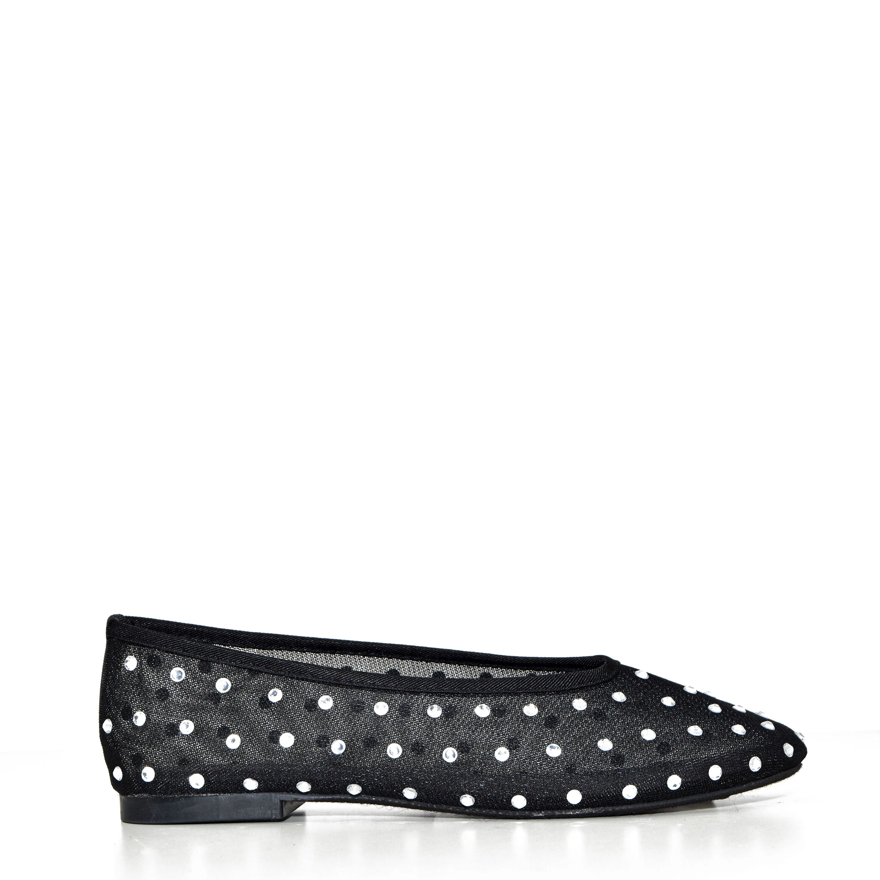 CARDEE-01 Rhinestone Mesh Almond Toe Ballet Flats