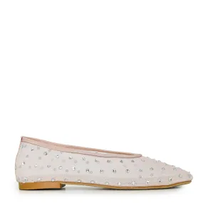 CARDEE-01 Rhinestone Mesh Almond Toe Ballet Flats