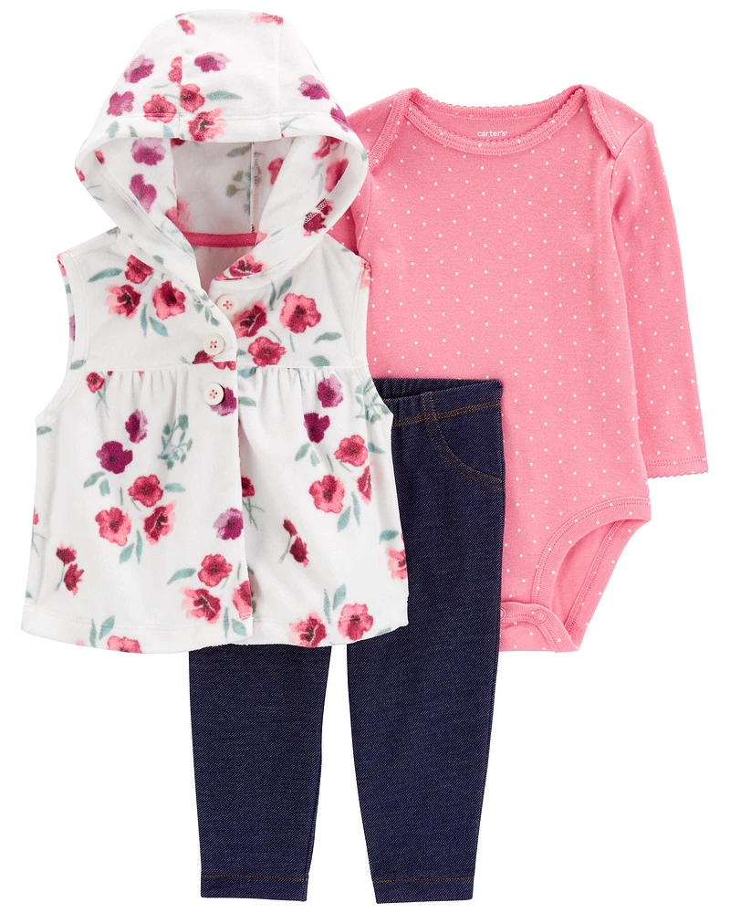 Carters Oshkosh Baby 3-Piece Floral Hooded Vest Set