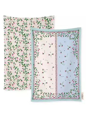 Cath Kidston Twin Flowers Set of 2 100% Cotton Tea Towels | Kaleidoscope