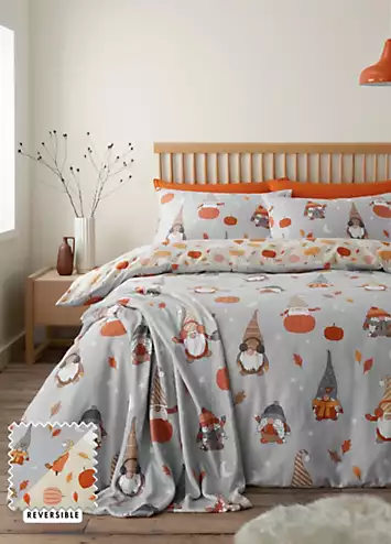 Catherine Lansfield Autumn Gonks Brushed Cotton Grey Duvet Cover Set | Kaleidoscope