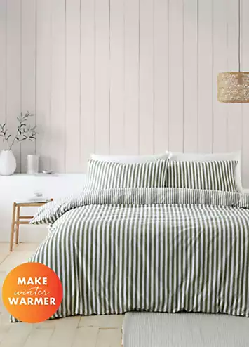 Catherine Lansfield Green Stripe Brushed Cotton Duvet Cover Set | Kaleidoscope