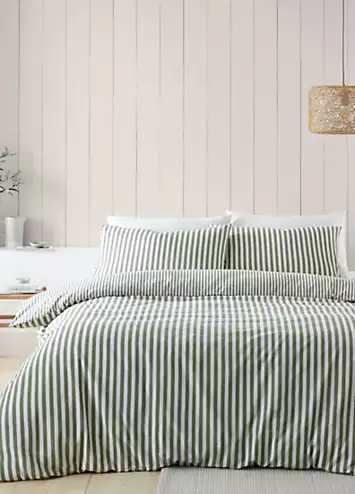 Catherine Lansfield Green Stripe Brushed Cotton Duvet Cover Set | Kaleidoscope