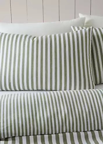 Catherine Lansfield Green Stripe Brushed Cotton Duvet Cover Set | Kaleidoscope