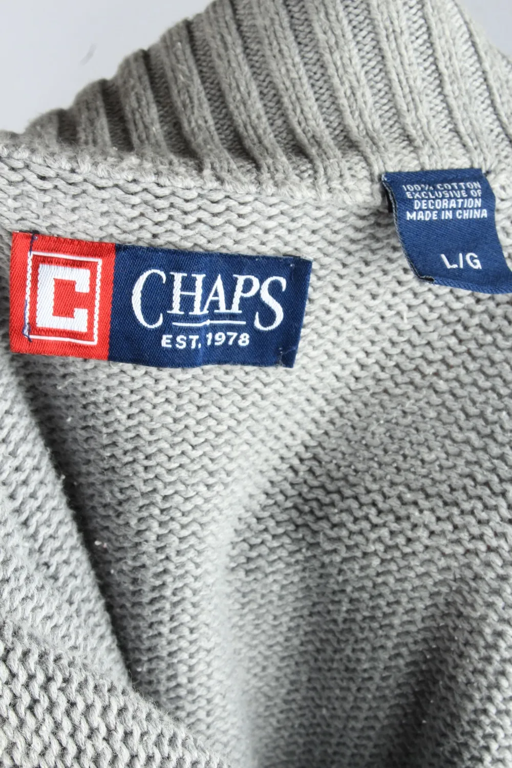 Chaps Zip Neck Jumper Pullover 90s Grey L - Pepper Tree London