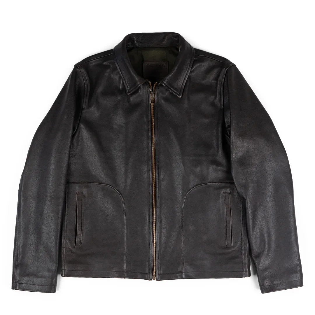 CRAIG MOTO LEATHER JACKET-DARK BROWN