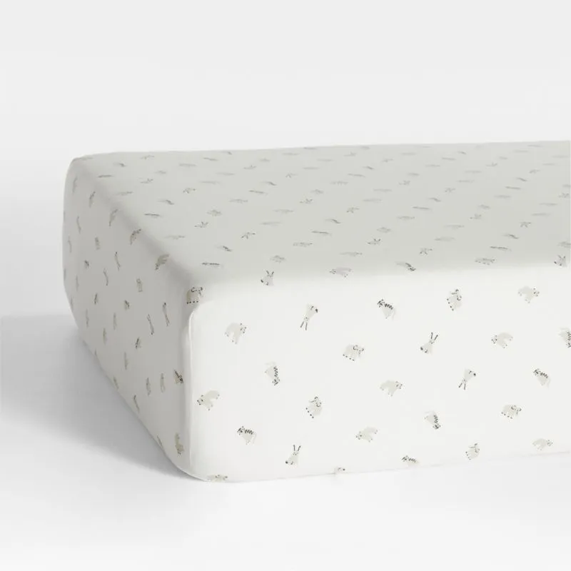 Crate&Barrel Baby's First Natural Animal Organic Cotton Heathered Jersey Baby Crib Fitted Sheet