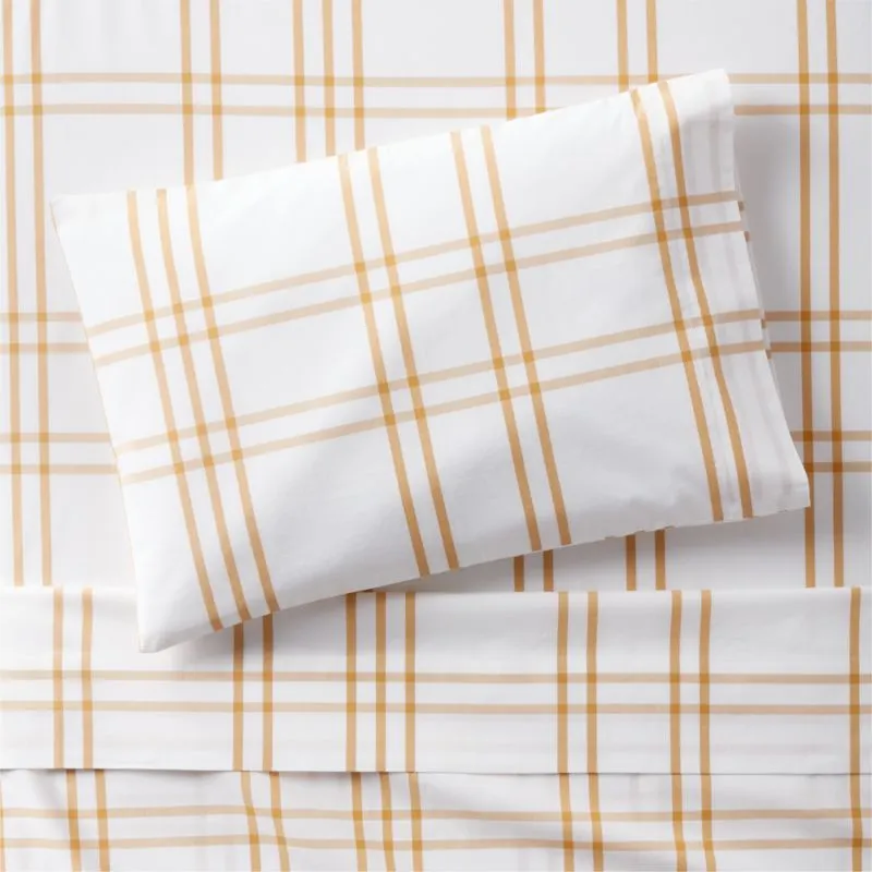 Crate&Barrel Stax Savannah Yellow Yarn-Dyed Organic Cotton Toddler Sheet Set