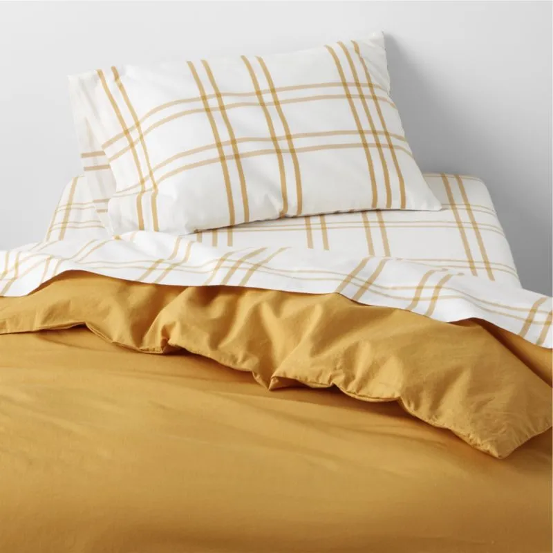 Crate&Barrel Stax Savannah Yellow Yarn-Dyed Organic Cotton Toddler Sheet Set