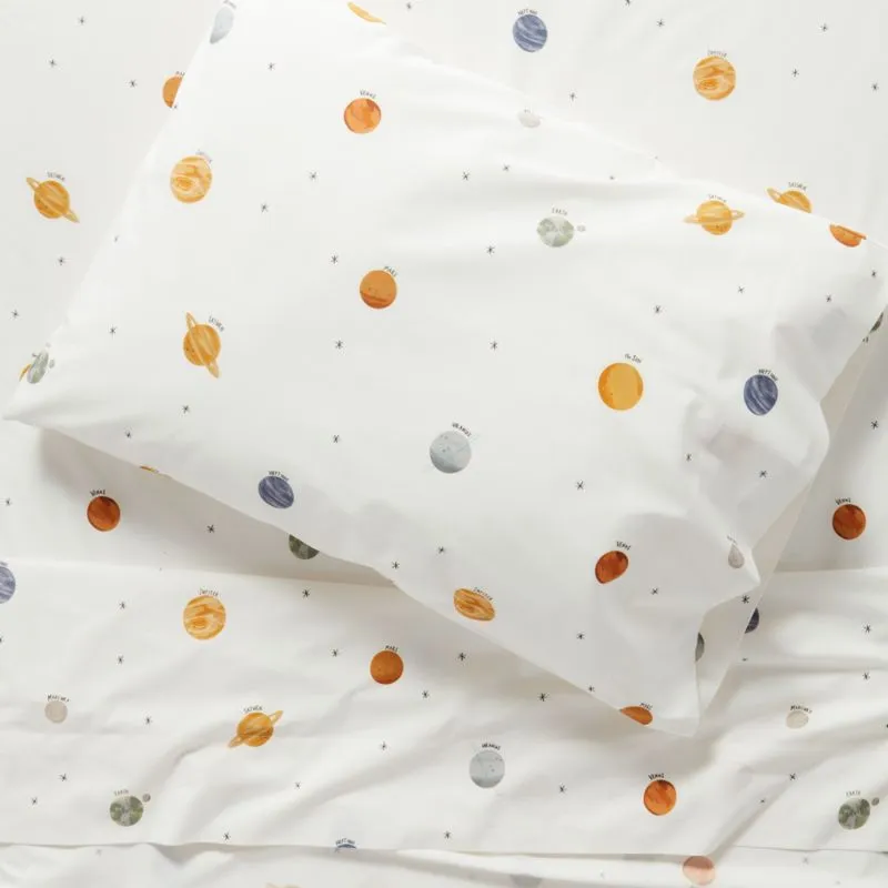 Crate&Barrel Stay Cool Outer Orbit Organic Cotton Kids Twin Sheet Set