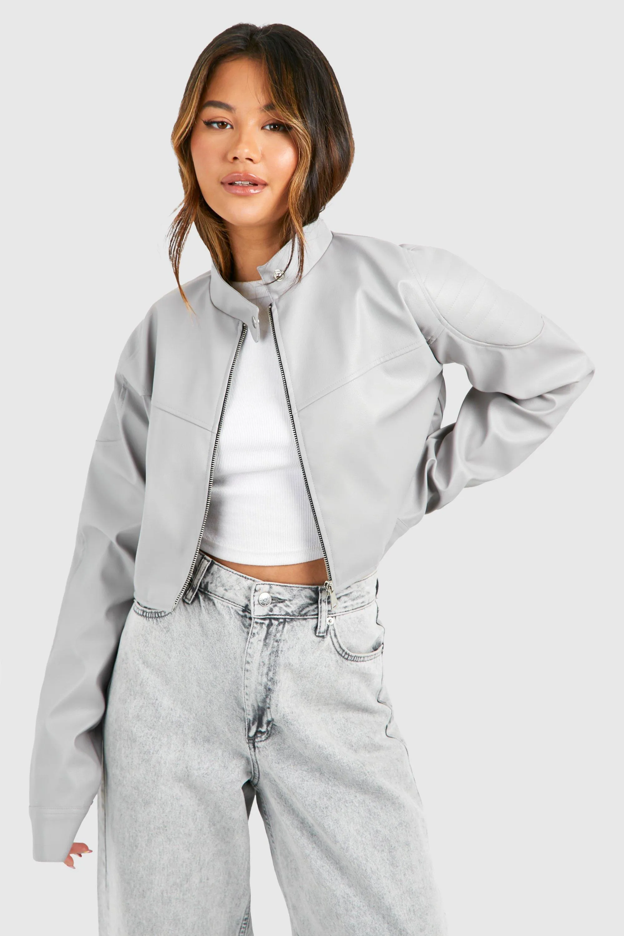 Cropped Moto Bomber Jacket