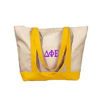 Delta Phi Epsilon Canvas Boat Tote, 1-Color Greek Letters - BE004 - EMB