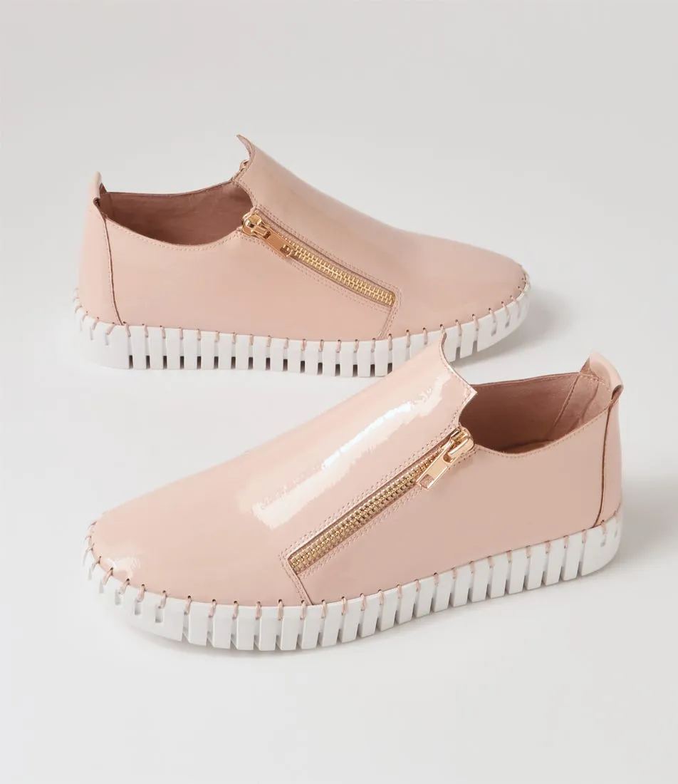 DJANGO & JULIETTE Havika Nude White Patent Leather Sneakers