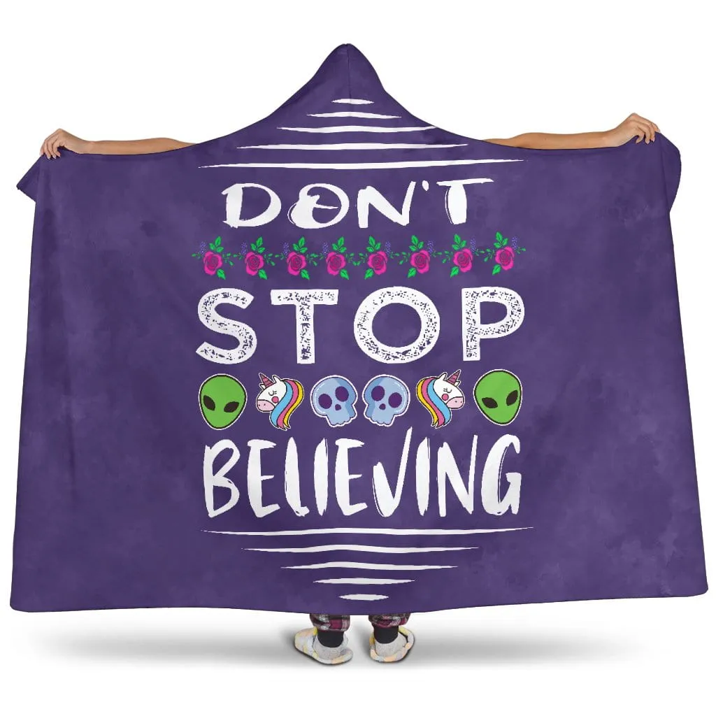 Don't Stop Believing in Aliens Unicorns Skulls Hooded Blanket