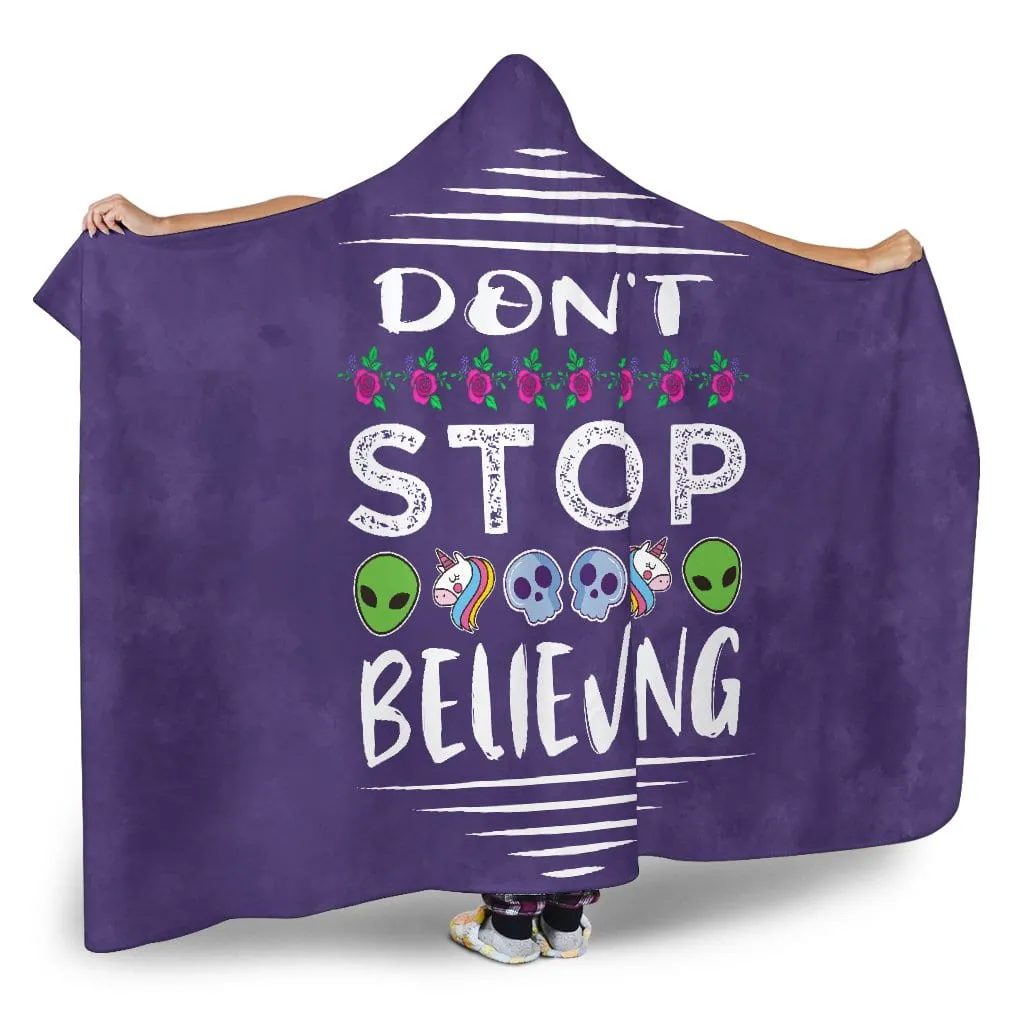 Don't Stop Believing in Aliens Unicorns Skulls Hooded Blanket