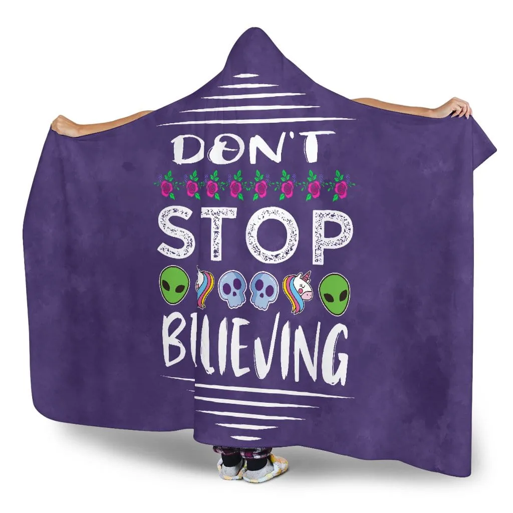 Don't Stop Believing in Aliens Unicorns Skulls Hooded Blanket