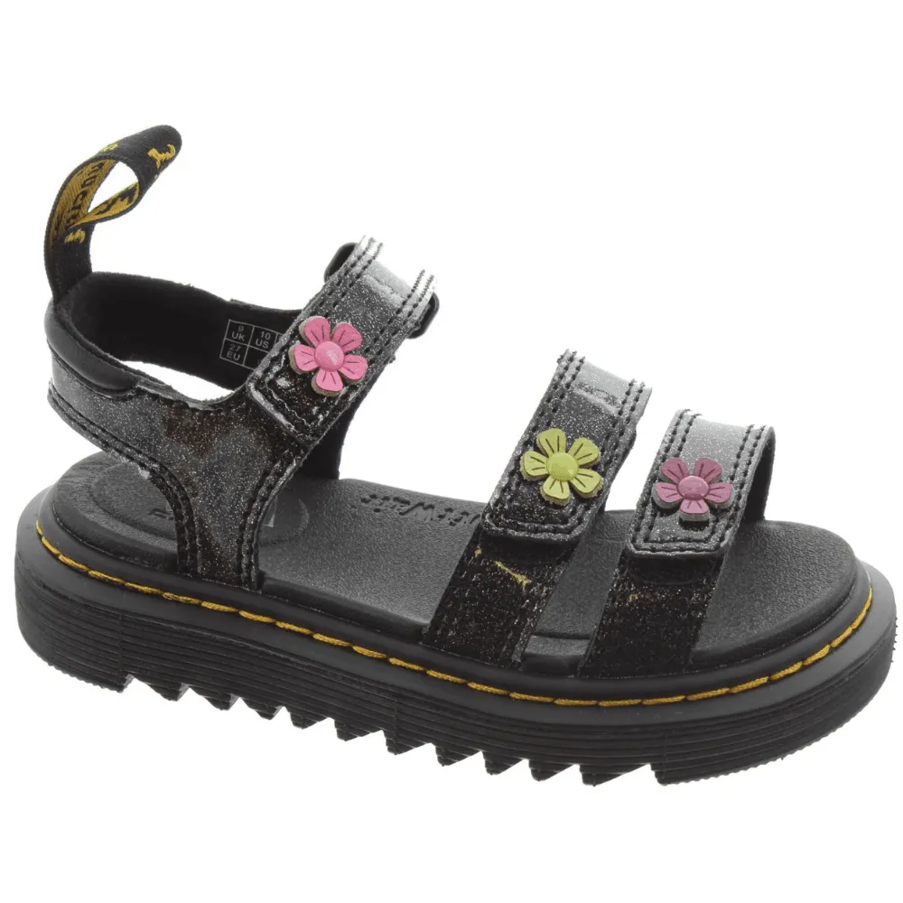 Dr Martens Junior Klaire Coated Glitter Sandals in Black