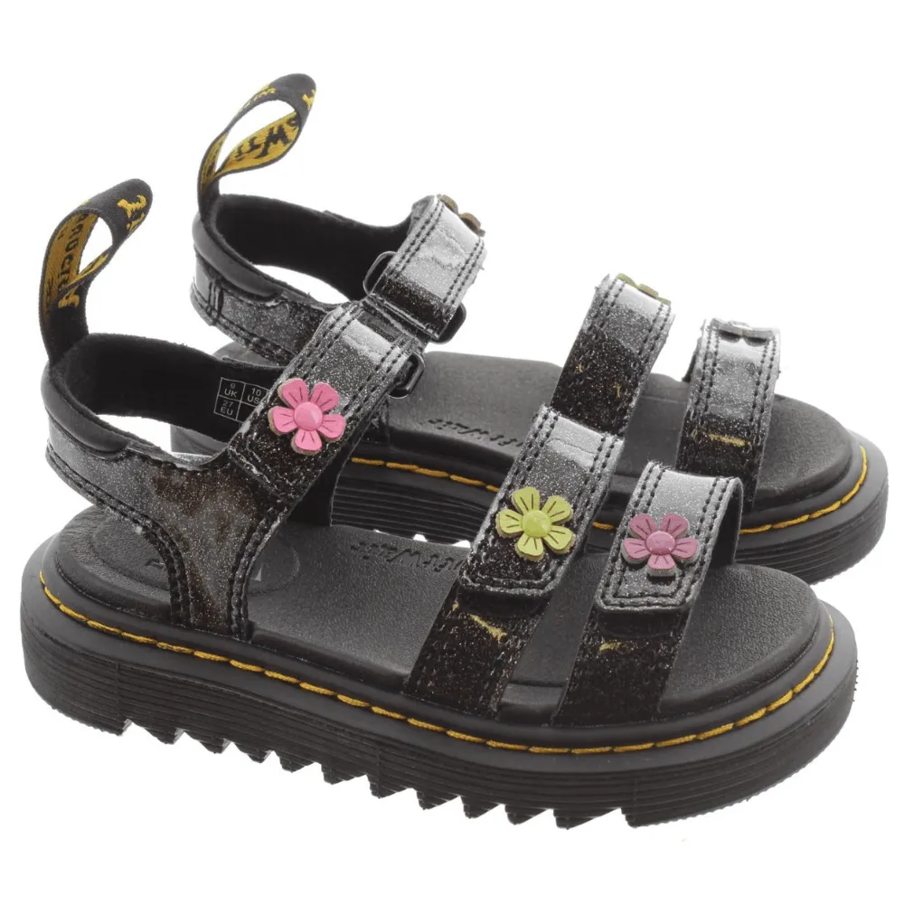 Dr Martens Junior Klaire Coated Glitter Sandals in Black