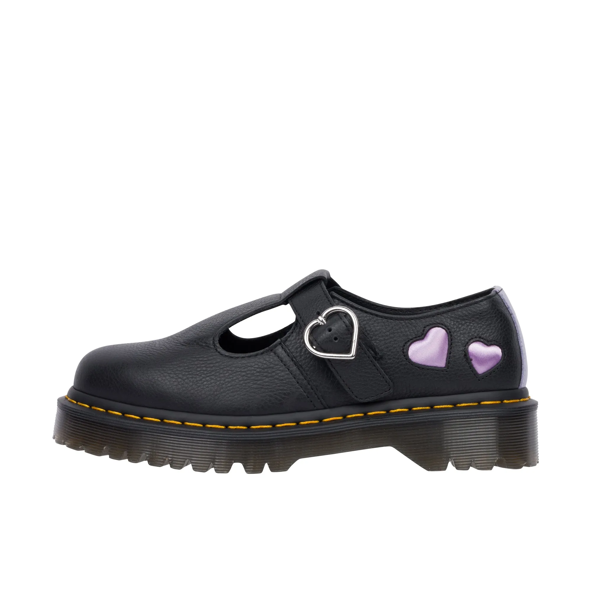 Dr Martens Womens Polley Heart Virginia Satin Lux Black & Frosted Lavender