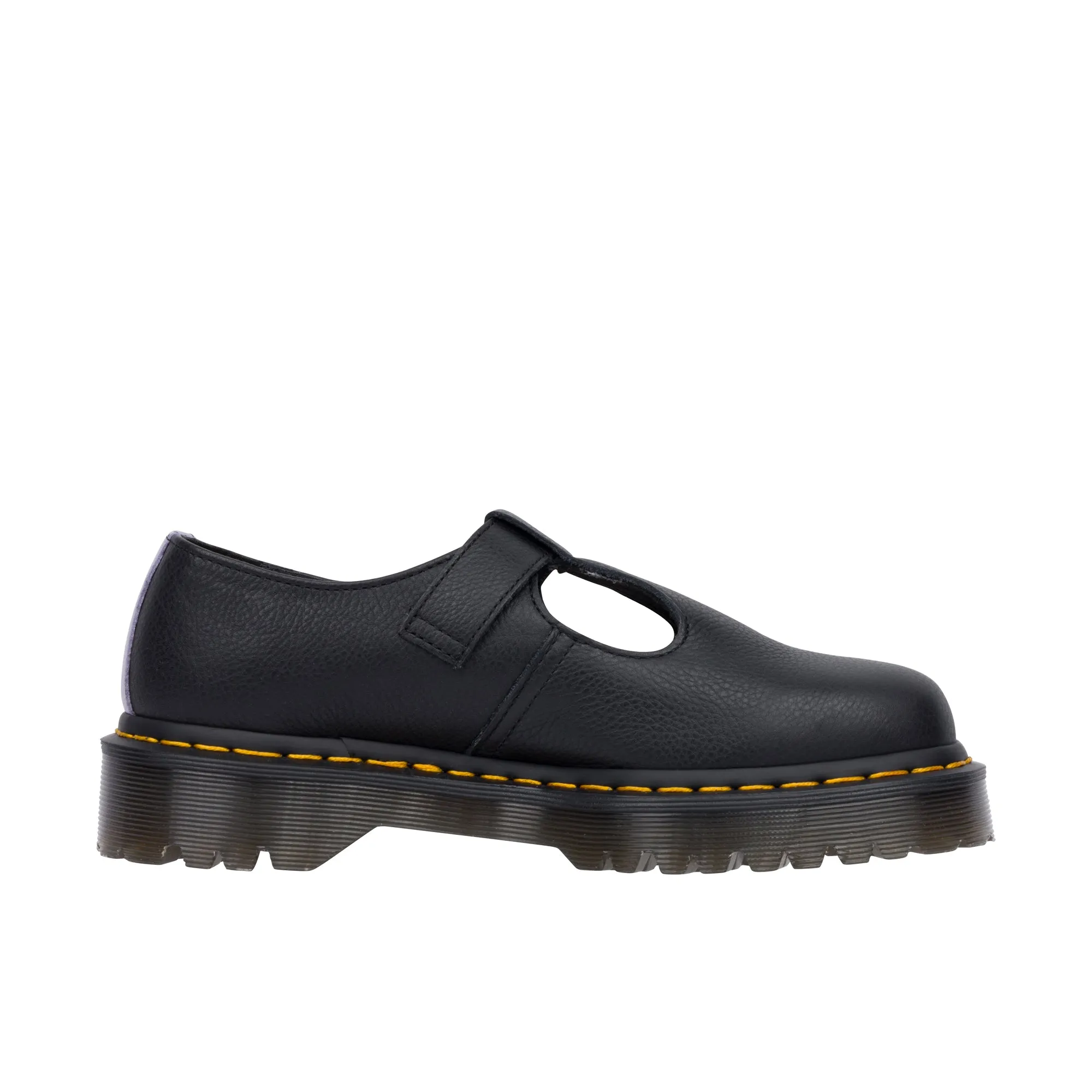 Dr Martens Womens Polley Heart Virginia Satin Lux Black & Frosted Lavender