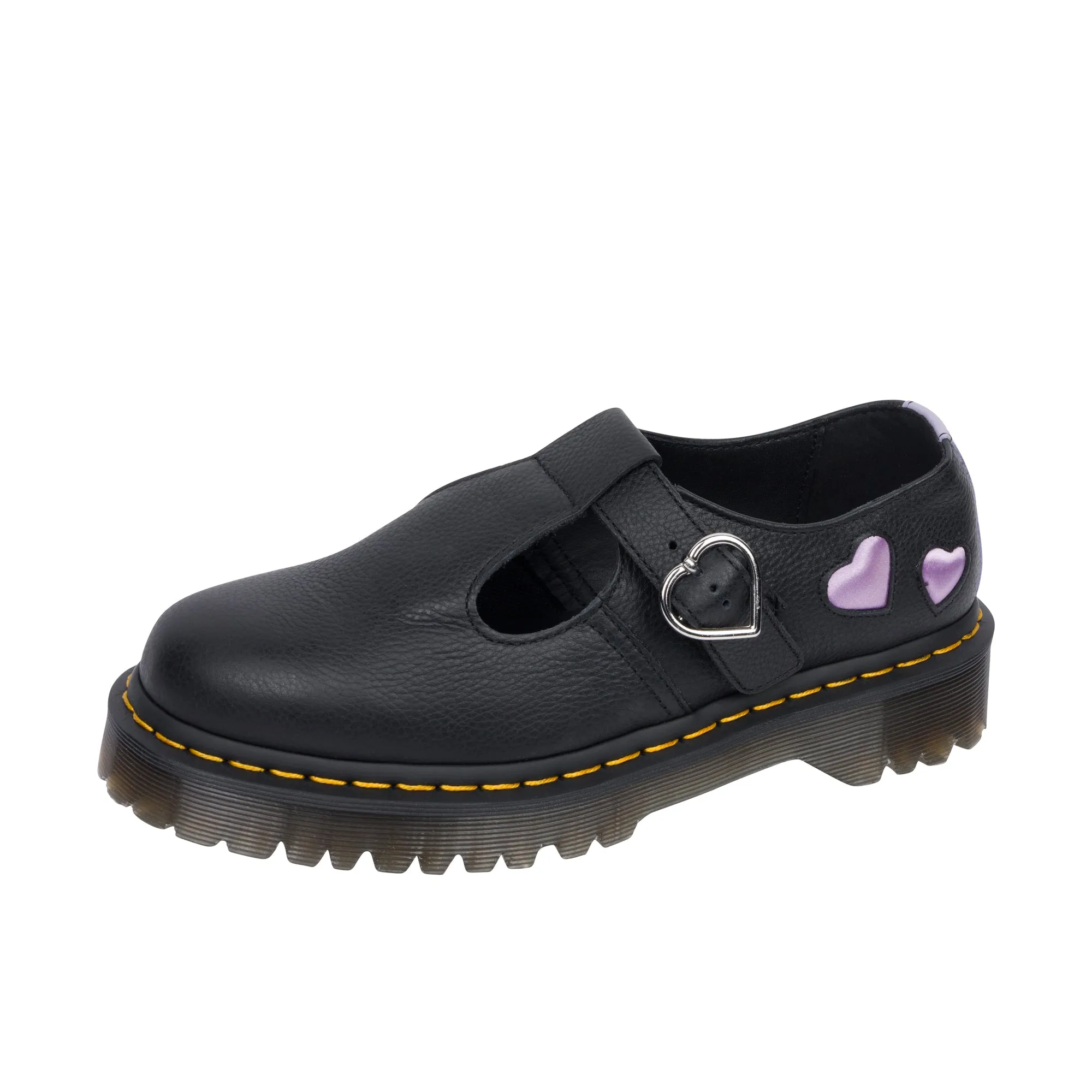 Dr Martens Womens Polley Heart Virginia Satin Lux Black & Frosted Lavender