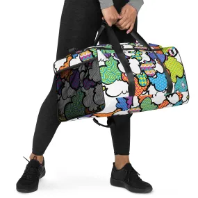 Eye-Catching CMYK Graffiti Clouds Sports Duffle Bag for Gym and Travel