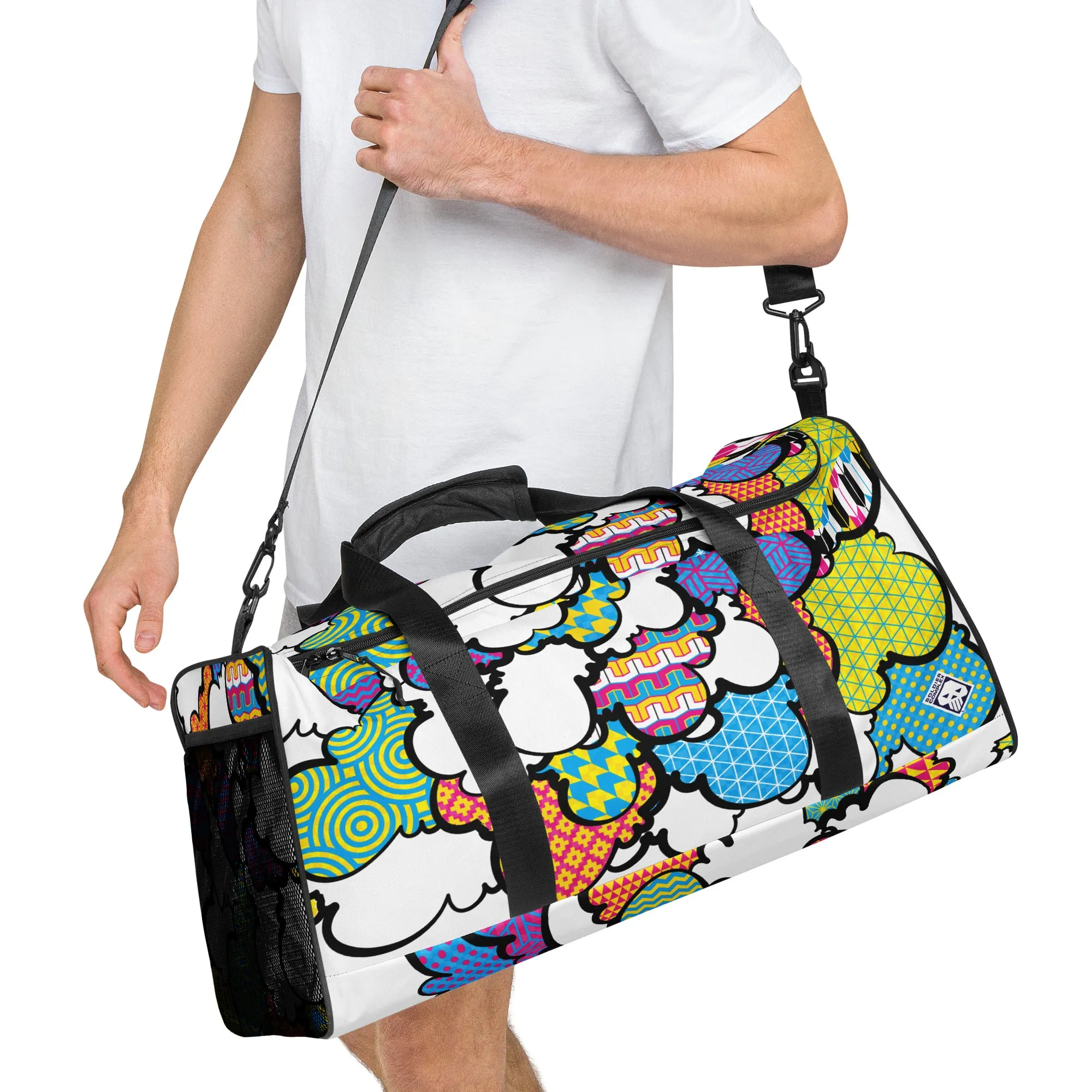 Eye-Catching CMYK Graffiti Clouds Sports Duffle Bag for Gym and Travel