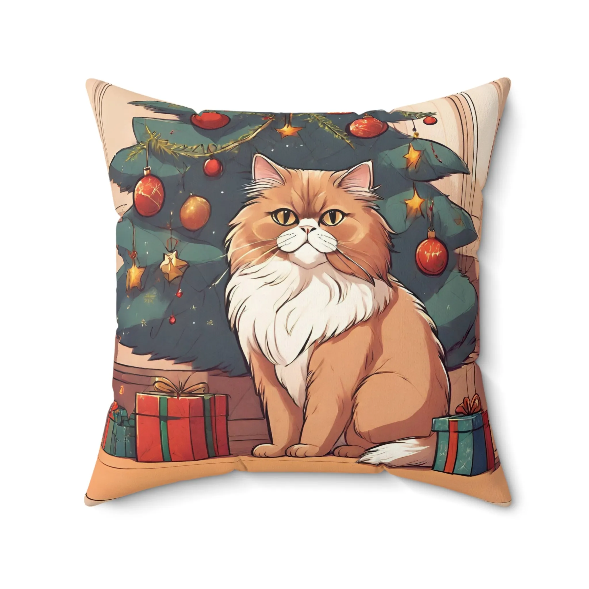 Ginger Persian Cat Christmas Pillow