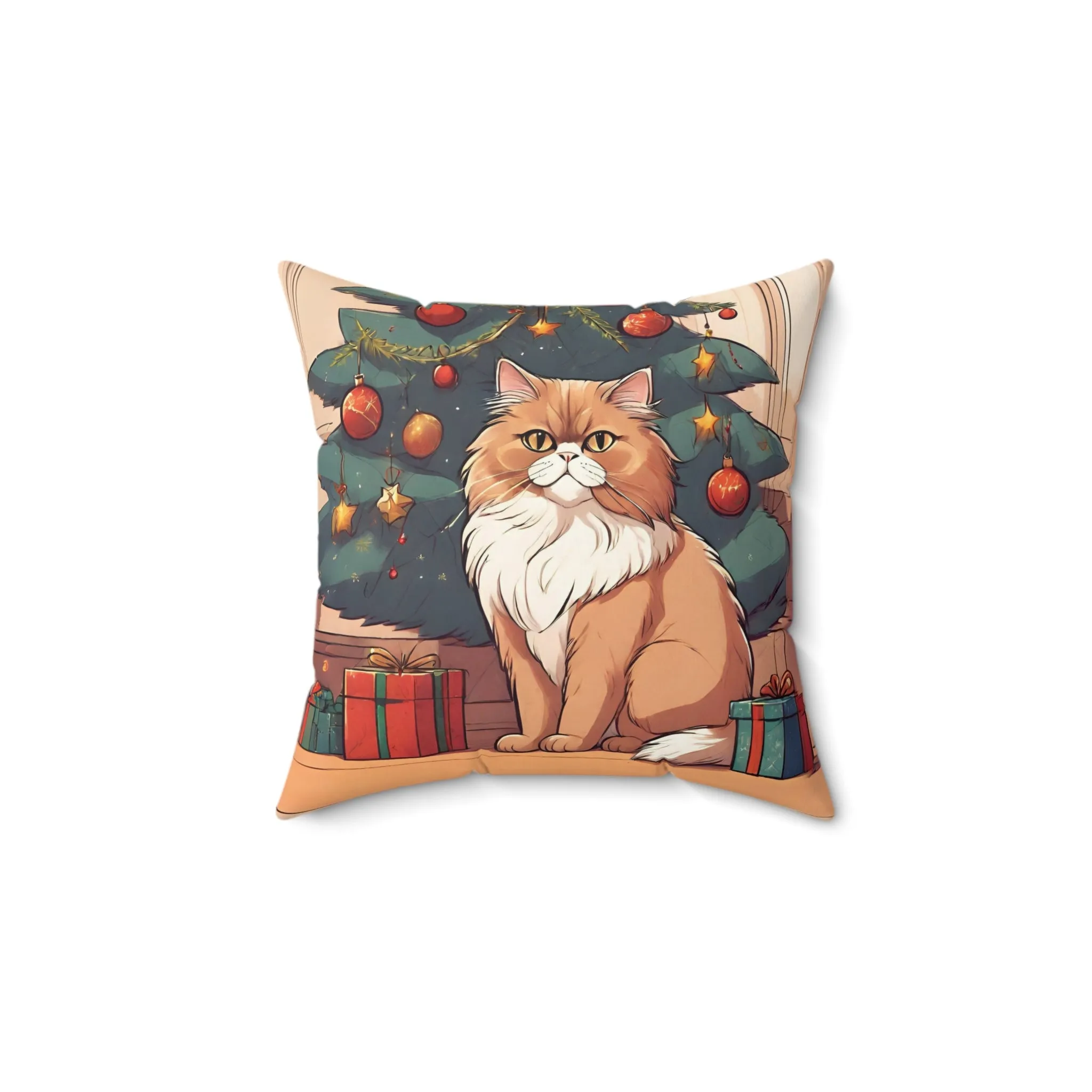 Ginger Persian Cat Christmas Pillow