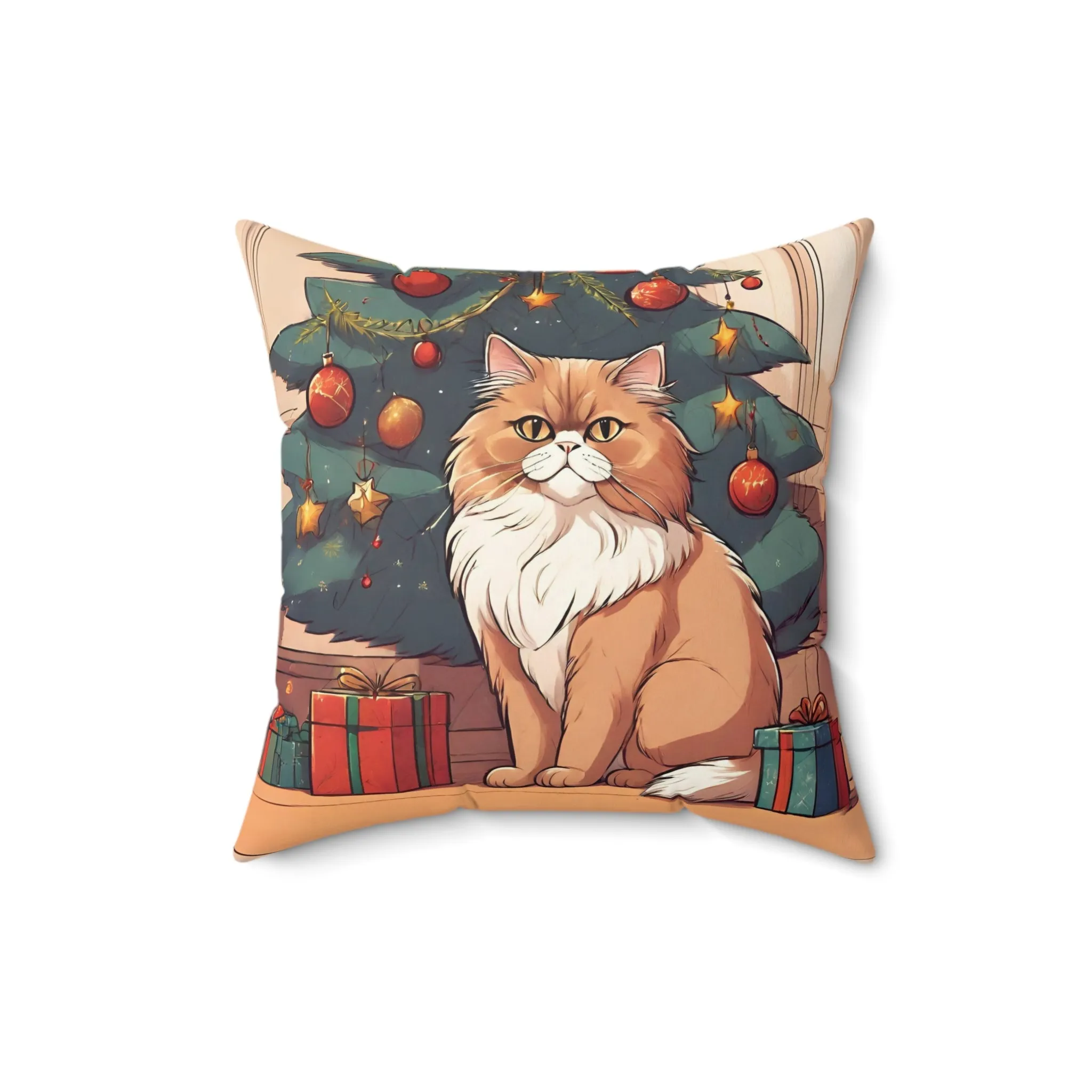 Ginger Persian Cat Christmas Pillow