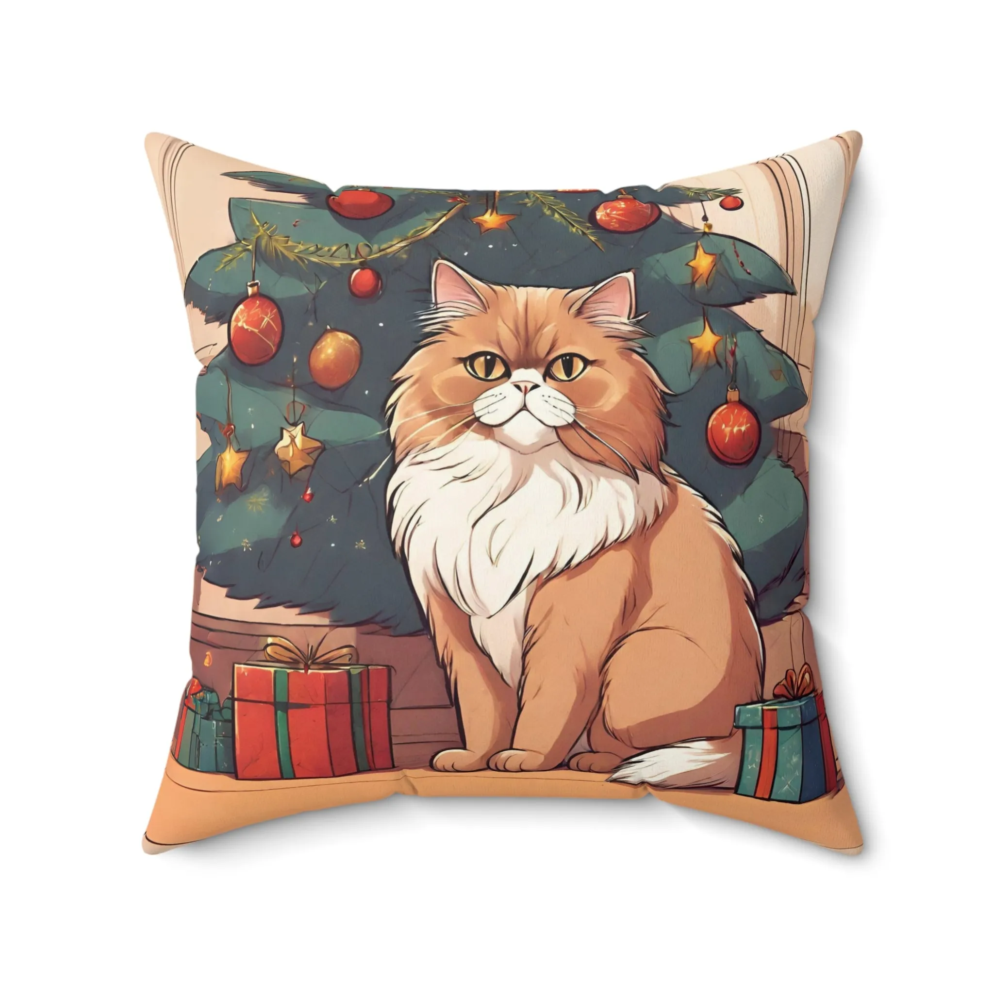 Ginger Persian Cat Christmas Pillow