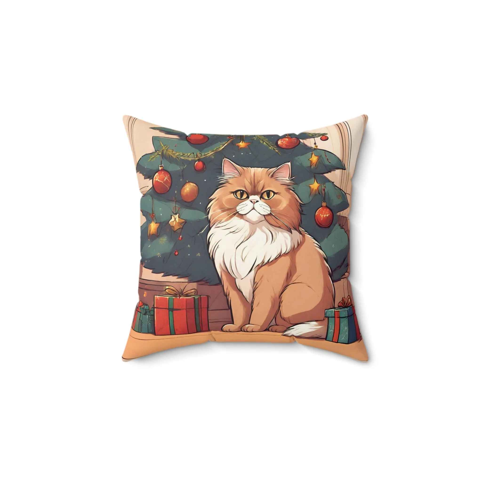 Ginger Persian Cat Christmas Pillow