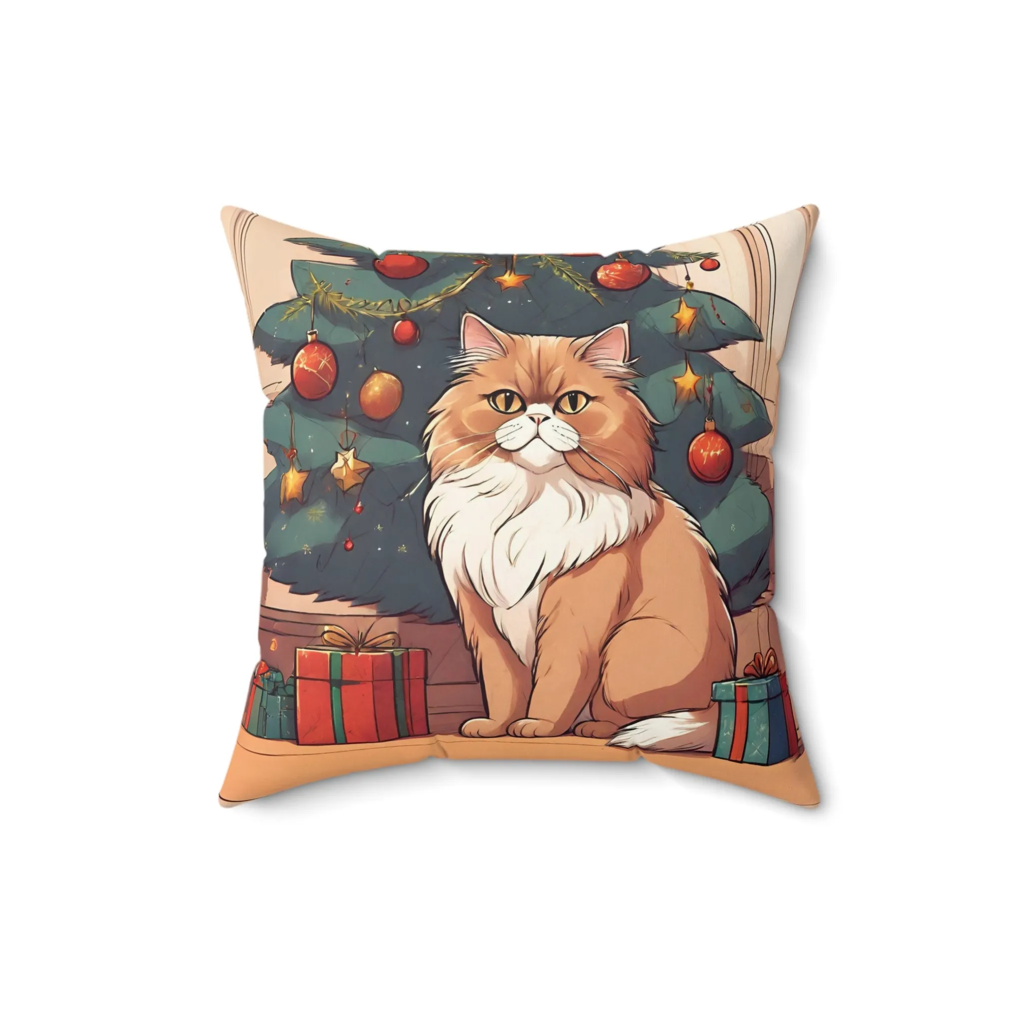 Ginger Persian Cat Christmas Pillow