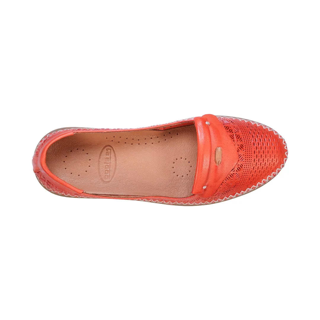 Ginger Red Perforated Leather Flats