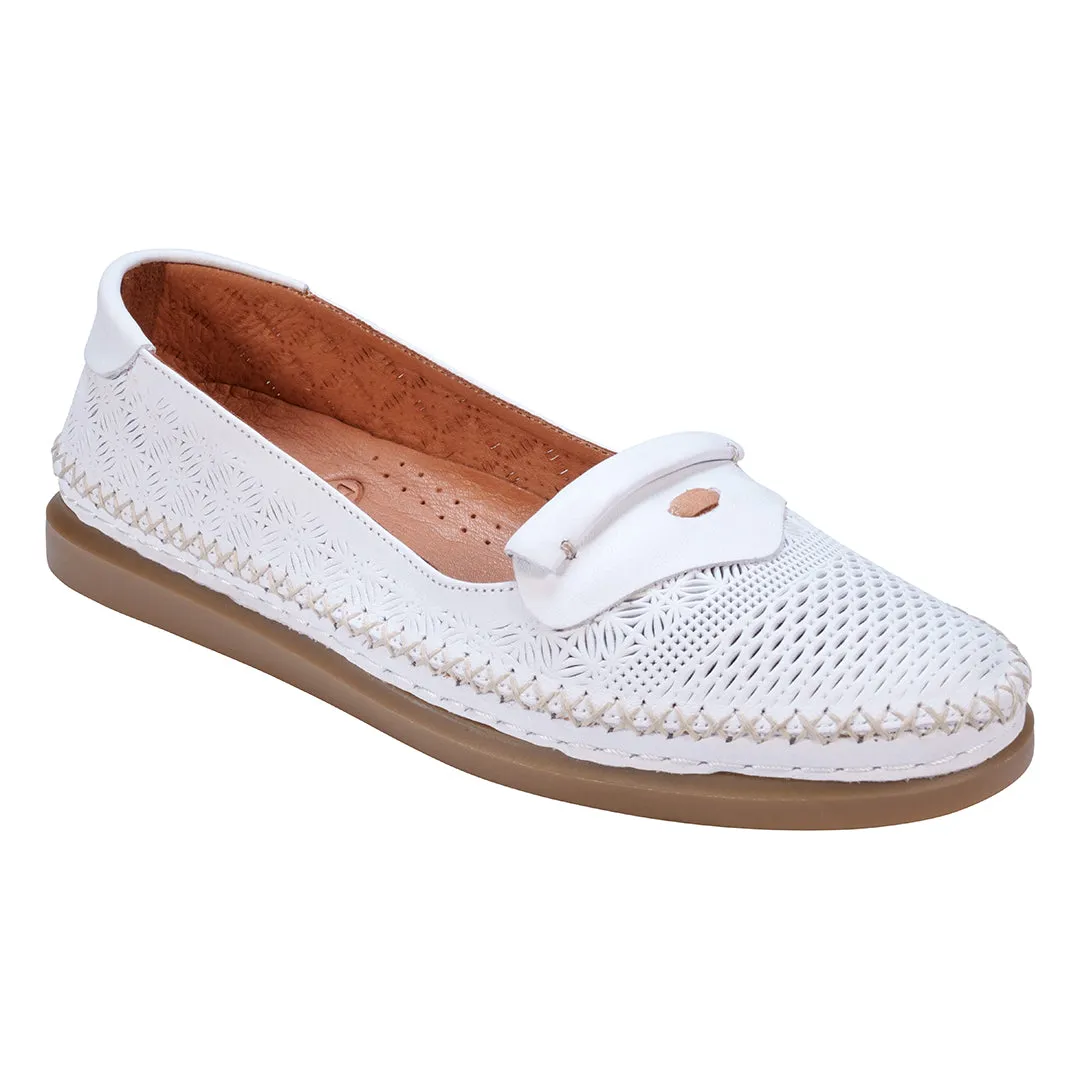 Ginger White Perforated Leather Flats