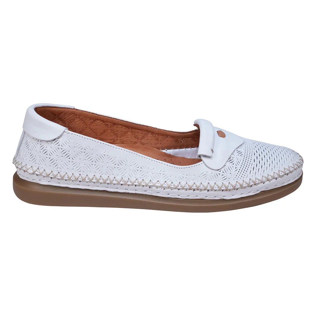 Ginger White Perforated Leather Flats