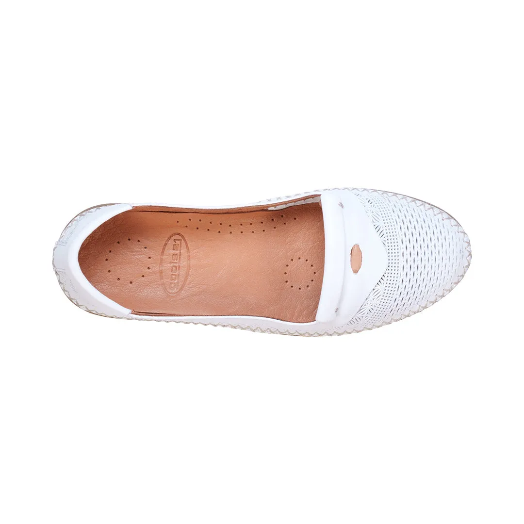 Ginger White Perforated Leather Flats