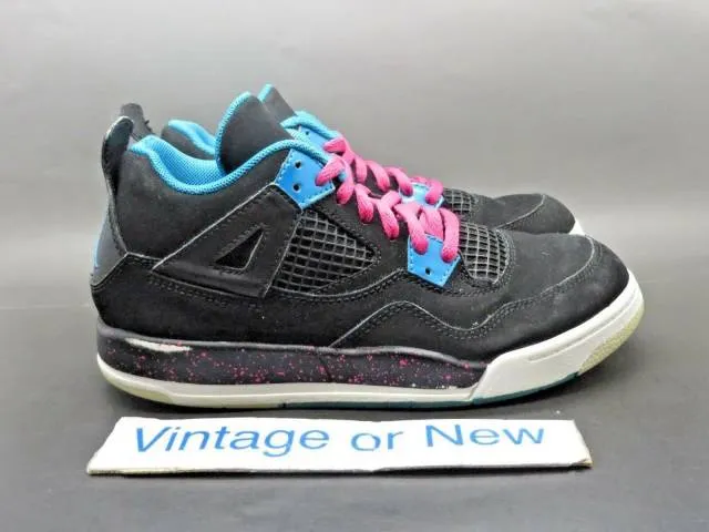 Girls' Nike Air Jordan IV 4 Black Vivid Pink Dynamic Pin...