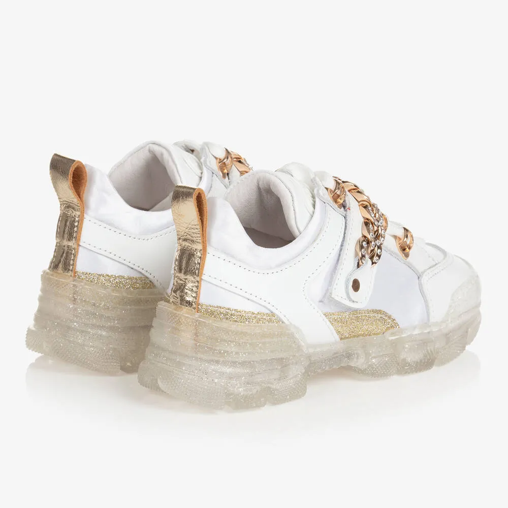 Girls White Chain Detail Trainers