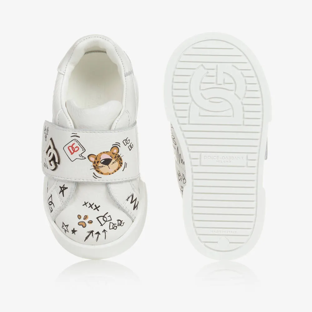 Girls White Leather Logo Trainers