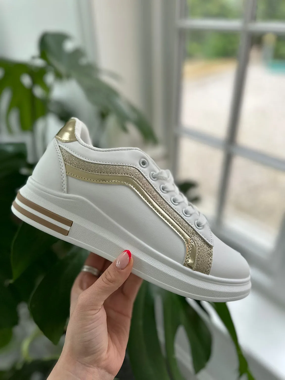 Gold Metallic Glitter Stripe Trainers